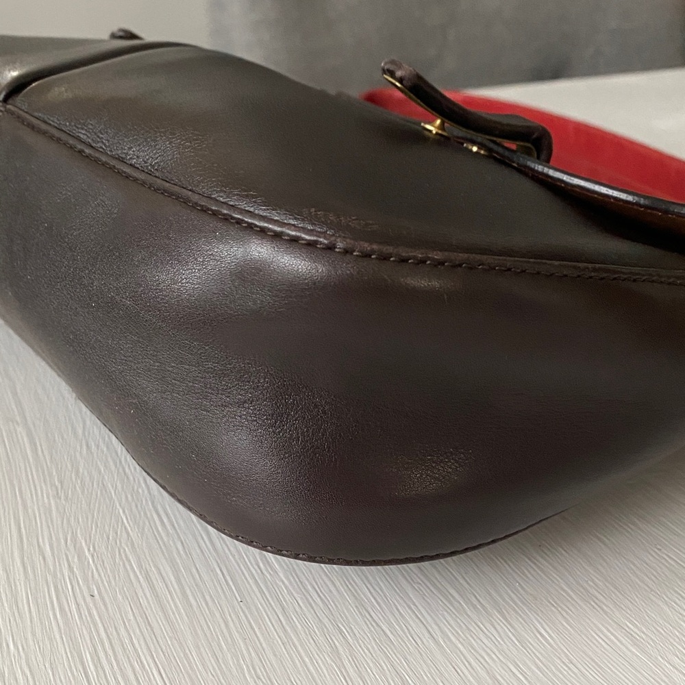 Bally Italian Brown Leather Shoulder Bag Red Strap Front Pockets w COA - Picture 10 of 17